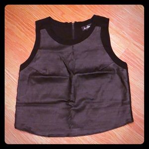 Leather front sleeveless shirt
